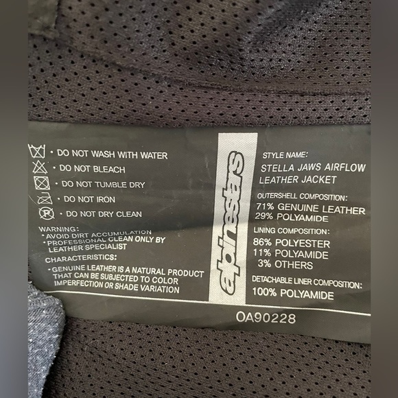 Alpinestar Stella Airflow Motorcycle Jacket Black&White All Leather Size 2 - Picture 7 of 7